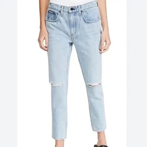 ASKK NY NWT Carrot Distressed Knees Light Wash 100% Cotton Straight Leg Jeans - Picture 1 of 10